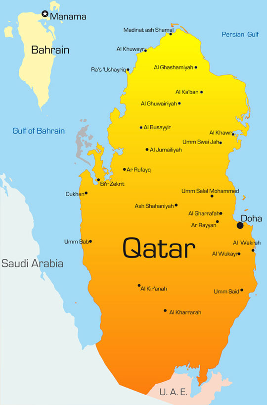 Here is a map of Qatar